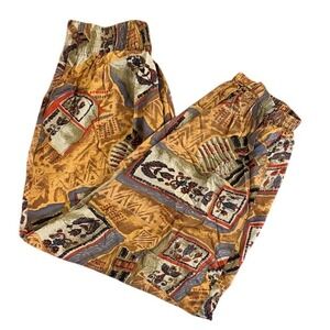 Vintage Abstract Print Elastic Waist Pants Women's Flowy Bohemian Style